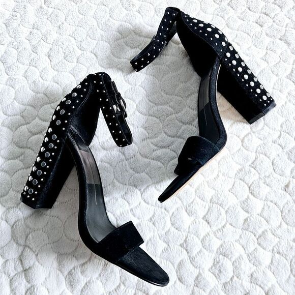 Dolce Vita black studded chunky heels block velvet 8 - Picture 1 of 9